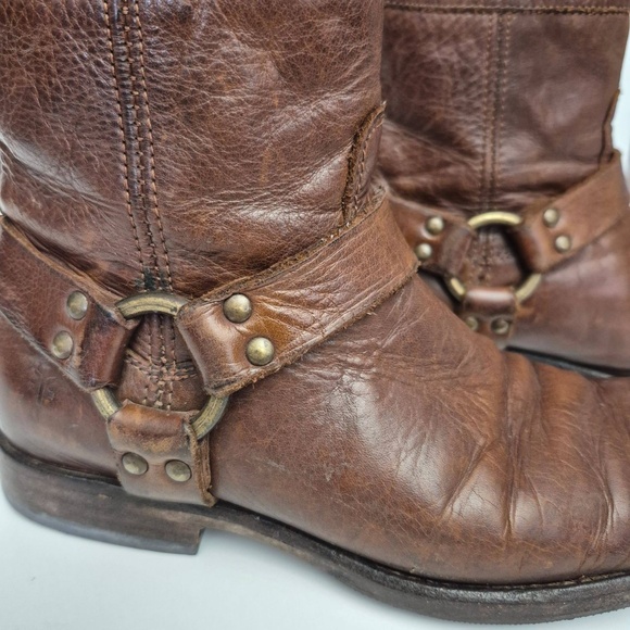Frye Boot Brown Harness Ankle Zippered Motorcycle Western Women's Size 6.5 - Picture 5 of 11